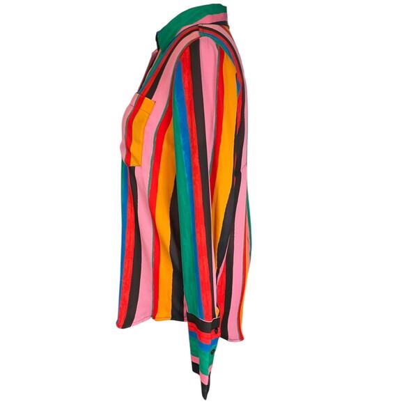 Who What Wear Multicolor Stripe Button-Down Blouse – Size XS (Y2K 90s Vibe) - Picture 3 of 9
